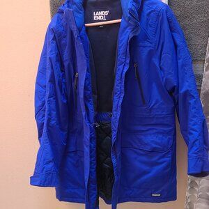 Lands End blue hooded raincoat